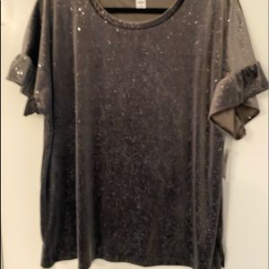 Sparkly velour top with ruffled sleeves